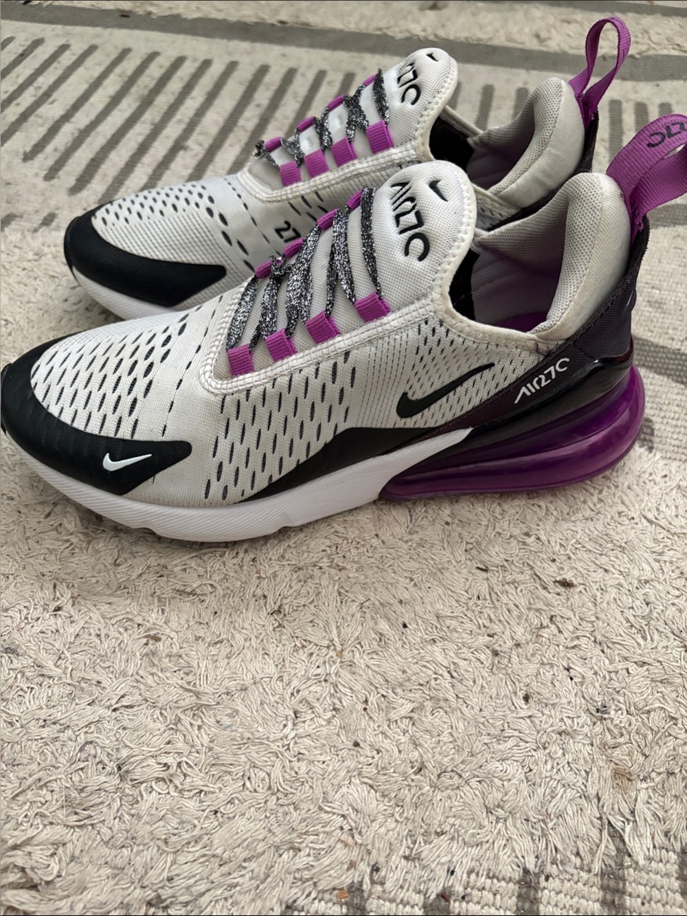 Nike Women’s Air Max 270 Sneakers — White, Black & Purple